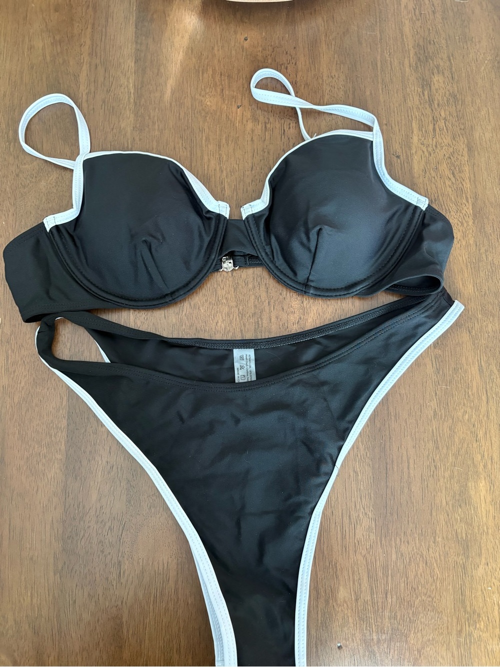 Black Bikini Set with White Trim - Women's Two-Piece Swimwear